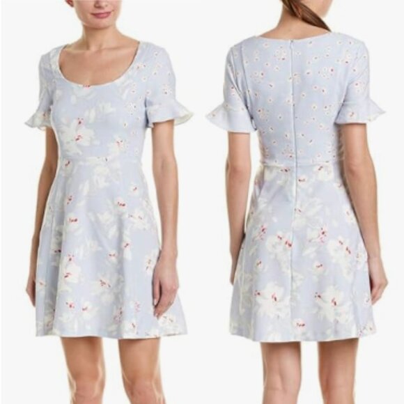 French Connection Light Blue Alba Stretch Spring Floral Dress, Size 4 - Picture 1 of 7